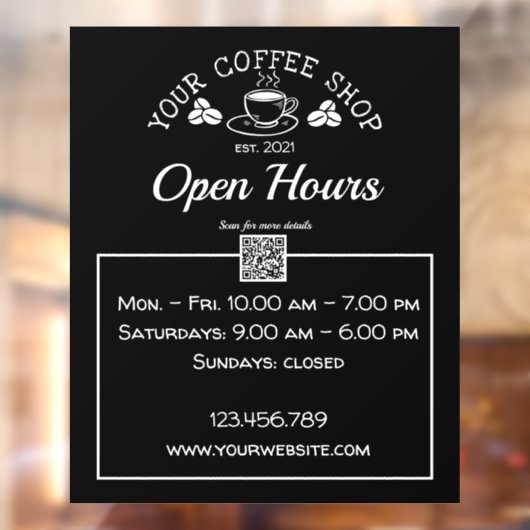 QRコードコーヒーショップオープンアワーサインデカール ウィンドウサイン (シート2)
