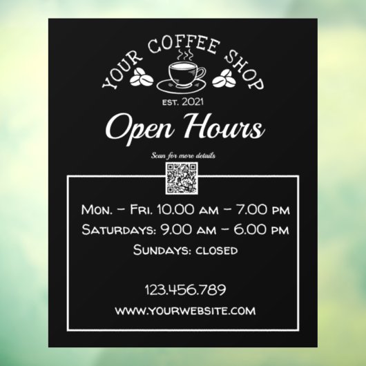 QRコードコーヒーショップオープンアワーサインデカール ウィンドウサイン (シート3)