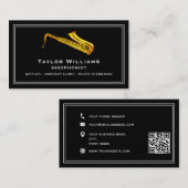 QRコードサクソフォンプレーヤーサクソフォニストクールミュージシャン 名刺 (正面/裏面)