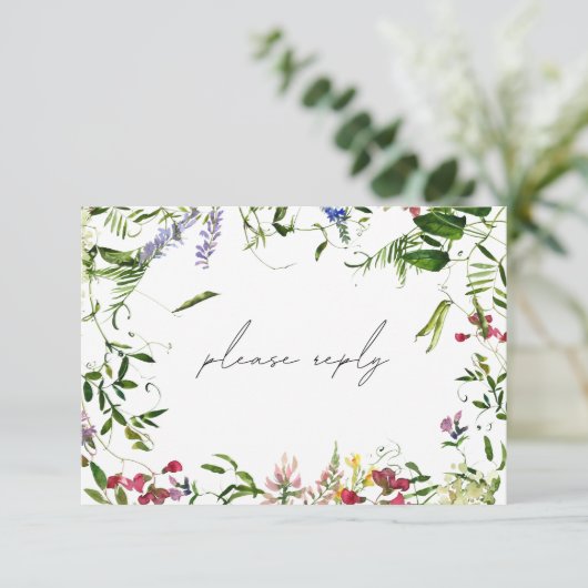 QRコードサマーワイルドフラワーウォーターカラーウェディングRSVP 出欠カード (スタンド正面)