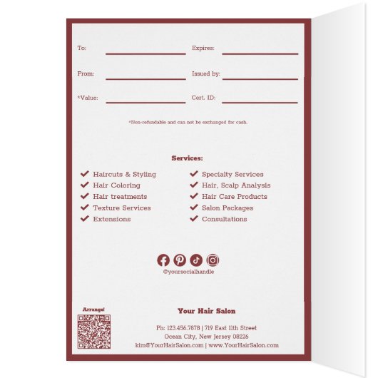 QRコードサービスハッピーバースデーギフト証明書 (内側 (左))