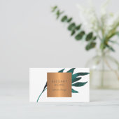 QRコードシックなブルーリーフグラム金ゴールドインテリアデザイナー 名刺 (スタンド正面)