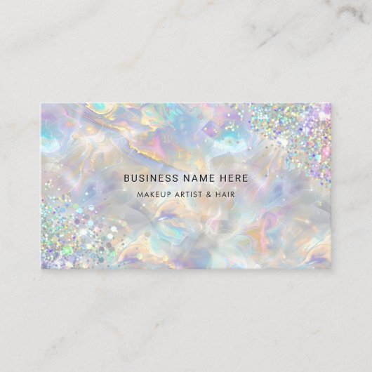 QRコードシックなホログラフィックグリッター非検出オパール 名刺 (正面)