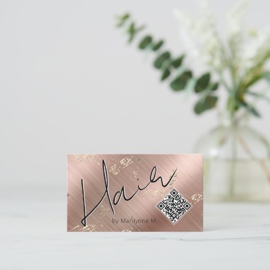 QRコードシックモダンピンクヘア 名刺 (スタンド正面)