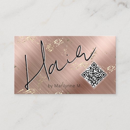 QRコードシックモダンピンクヘア 名刺 (正面)