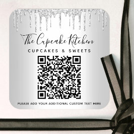 QRコードシルバーグリッタードライブ事業名モダン スクエアシール