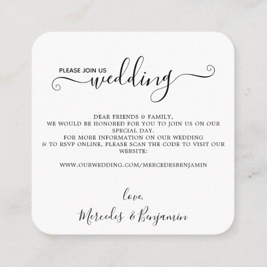 QRコードシンプルひまわり結婚式招待状 エンクロージャーカード (裏面)