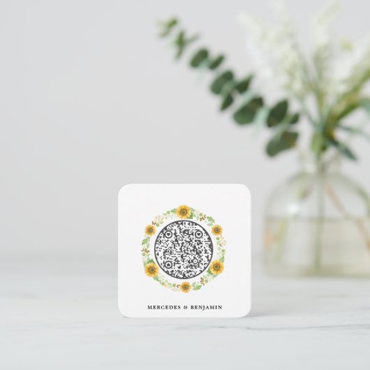 QRコードシンプルひまわり結婚式招待状 エンクロージャーカード (スタンド正面)