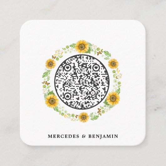 QRコードシンプルひまわり結婚式招待状 エンクロージャーカード (正面)