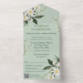 QRコードシンプルを使用したSage Greenのデイジー オールインワン招待状 (内側)