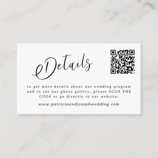 QRコードシンプルエレガントストの結婚詳細 エンクロージャーカード (正面)