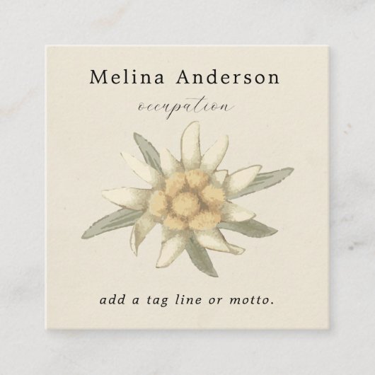 QRコードシンプルエーデルワイスフラワー スクエア名刺 (正面)