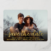 QRコードシンプルスクリプトウェディング日付写真を保存 箔招待状 (正面)