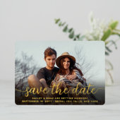 QRコードシンプルスクリプトウェディング日付写真を保存 箔招待状 (立ち正面)