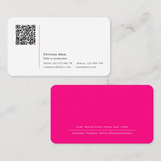 QRコードシンプルモダンホットピンクプロフェッショナル 名刺 (正面/裏面)