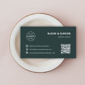 QRコードシンプルモダンミニマル緑ロゴ 名刺