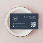 QRコードシンプルモダンミニマルNavy Blueロゴ 名刺