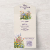 QRコードシンプルワイルドフラワーズボタニカルガーデンウェディング オールインワン招待状 (内側)