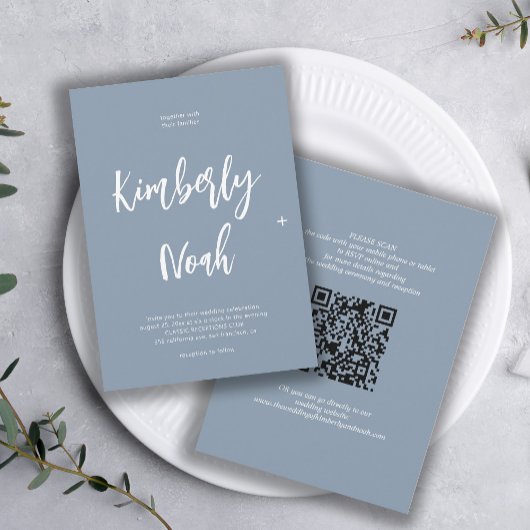 QRコードシンプル名スクリプトのダスティブルー結婚ズ 招待状