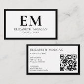 QRコードシンプル白黒モダンモノグラム 名刺 (正面/裏面)