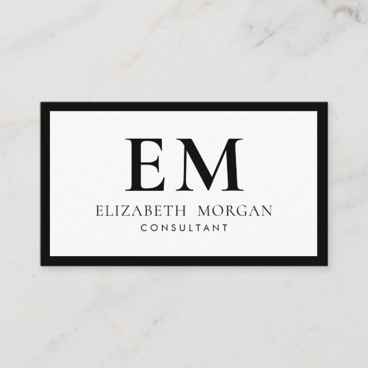 QRコードシンプル白黒モダンモノグラム 名刺 (正面)