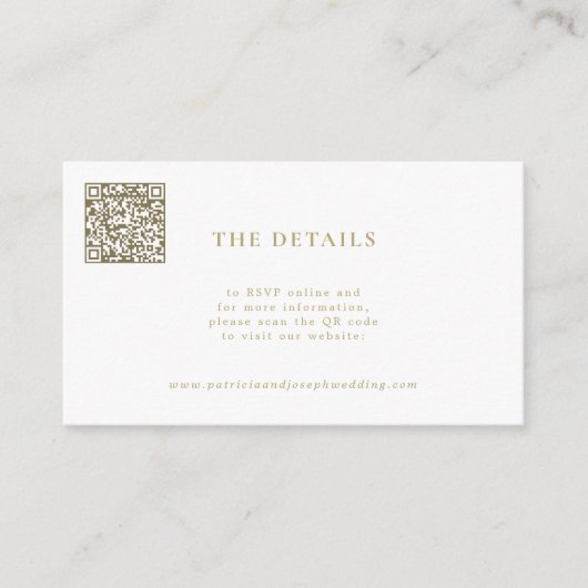 QRコードシンプル金ゴールドの結婚Webサイトのゲスト詳細 エンクロージャーカード (正面)