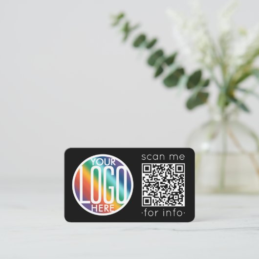 QRコードジェネレータおよびロゴモダンミニマリストブラック 名刺 (スタンド正面)