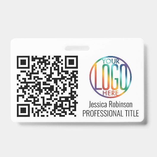 QRコードジェネレータとロゴ非写真ホワイトID バッジ (正面)