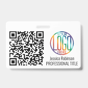QRコードジェネレーター & ロゴ 非写真 白 ID バッジ