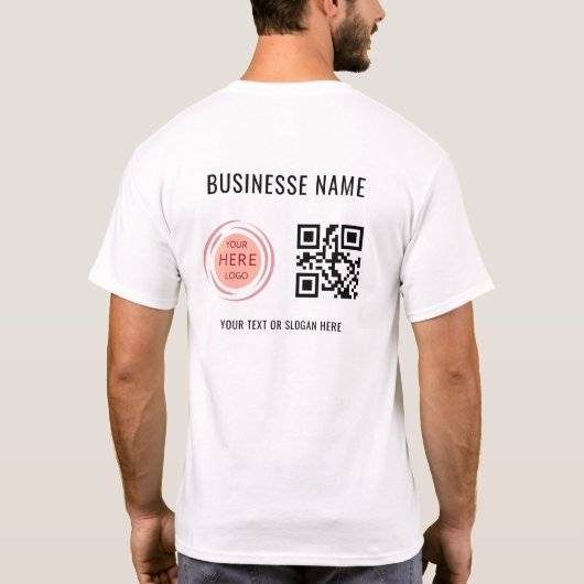 QRコードスキャンおよびカスタム会社ロゴ Tシャツ (裏面)