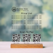 QRコードスキャンで支払うビジネス ロゴ入り 価格表 アクリルサイン (ニュートラル)