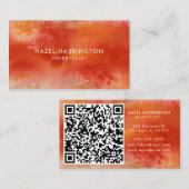 QRコードスキャン可カラフル能オレンジ水彩画 名刺 (正面/裏面)