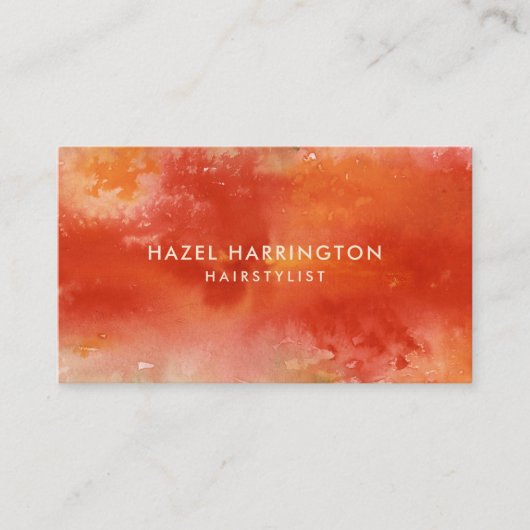 QRコードスキャン可カラフル能オレンジ水彩画 名刺 (正面)