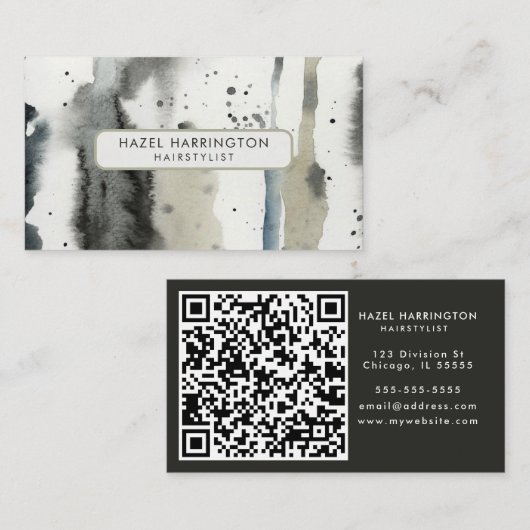 QRコードスキャン可能な抽象芸術ニュートラルウォーターカラーアート 名刺 (正面/裏面)