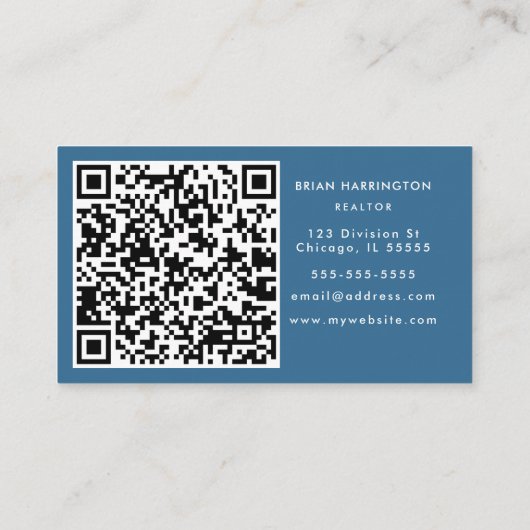 QRコードスキャン可能な水彩沿岸ブルービーチ 名刺 (裏面)