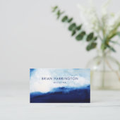 QRコードスキャン可能な水色ムーディネイビーブルー 名刺 (スタンド正面)