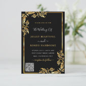 QRコードスキャン情報ブラック金ゴールド結婚式招待状 (スタンド正面)