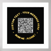 QRコードスキャン情報文字ブラックゴールドフォイルプリント 箔ポスター (正面)