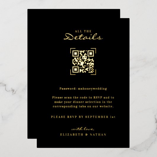 QRコードスキャン | の結婚詳細エンクロージャ 箔招待状 (正面/裏面)
