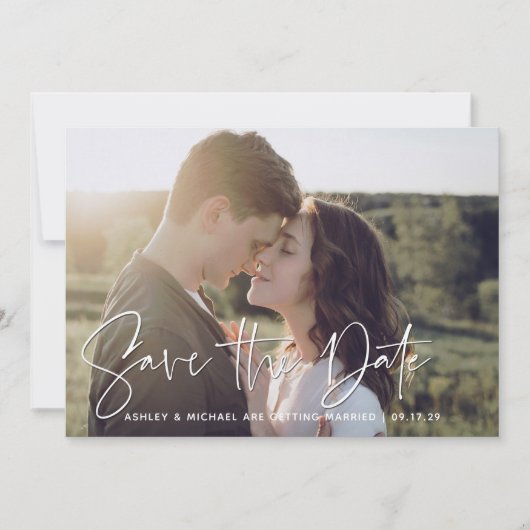 QRコードスクモダンリプト写真ウェディング日付の保存 案内状 (正面)