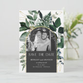 QRコードスタイリッシュグレー植物写真結婚の セーブザデート (スタンド正面)