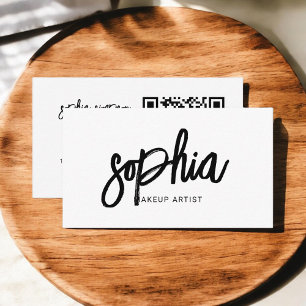 QRコードスタイリッシュスクリプガーリートミニマル白 名刺