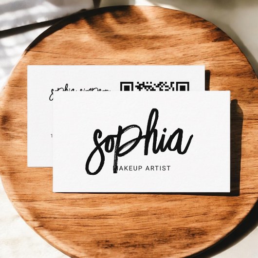 QRコードスタイリッシュスクリプガーリートミニマル白 名刺