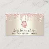 QRコードストロベリーピンクグリッター構成金ゴールド 名刺 (正面)