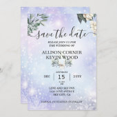 QRコードスノーウッドランド緑の冬の結婚式 招待状 (正面/裏面)