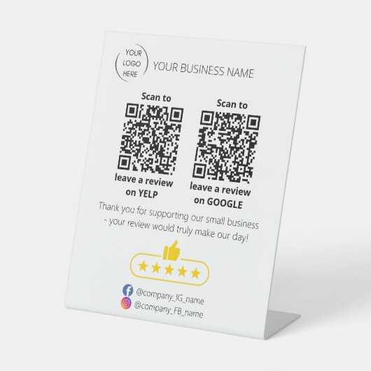 QRコードスモールビジネスレビューGOOGLEおよびYELP 台座サイン (正面)