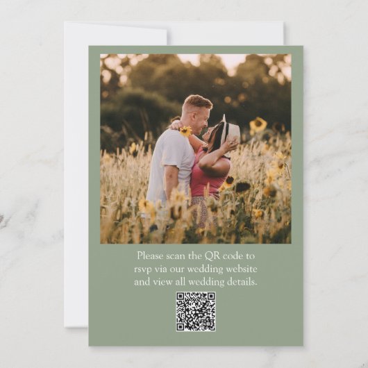 QRコードセージ緑の写真ボホモダン結婚ズ 招待状 (裏面)