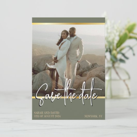 QRコードセージ緑ゴールデンミニマリスト写真 セーブザデート (スタンド正面)