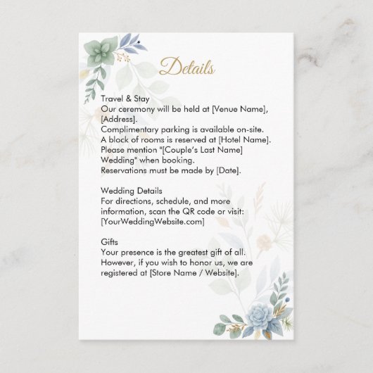 QRコードセージ緑フローラ水色結婚の エンクロージャーカード (正面)