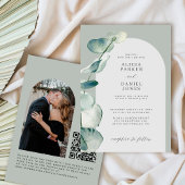 QRコードセージ緑ユーカリ弓結婚写真 招待状